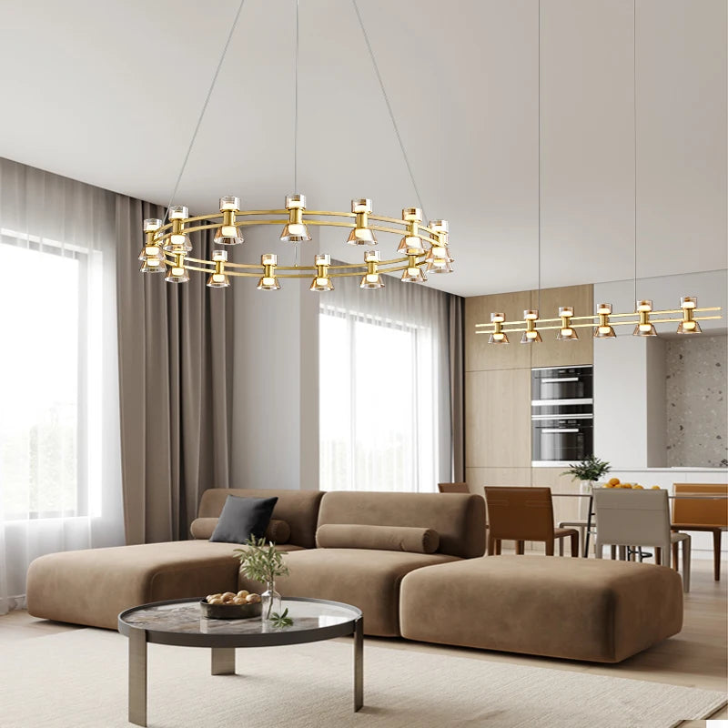 lustre créatif en cuivre et verre design moderne - vue 7 sur 12