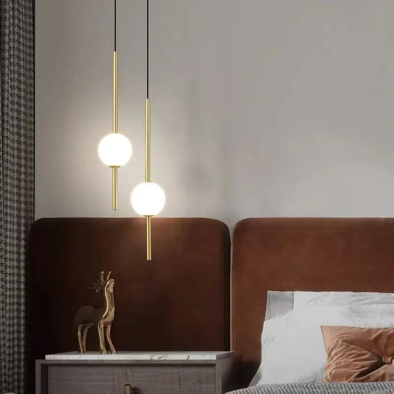 Nordique LED simple boule de verre lustre chambre chevet longue ligne lampes suspendues restaurant moderne décoration intérieure lampe lustre