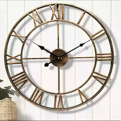 horloge murale moderne rétro en métal avec chiffres romains silencieuse - vue 4 sur 8