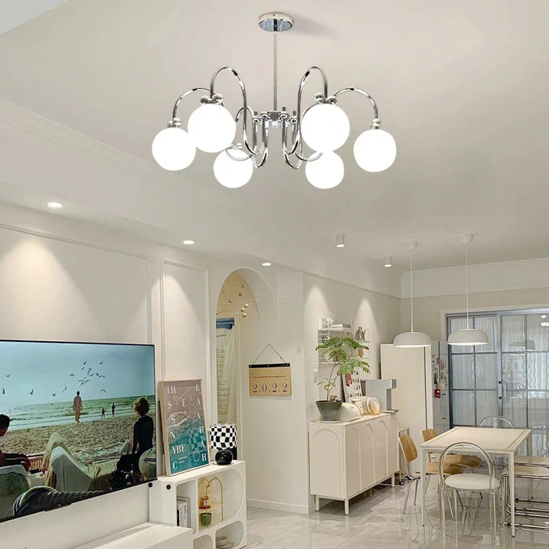 lustre moderne en chrome avec suspension en verre - vue 4 sur 12