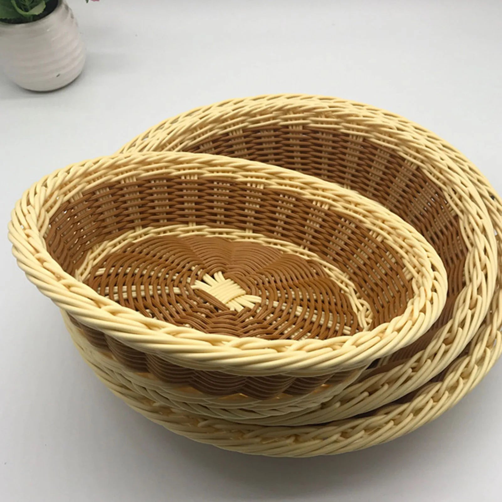 panier à fruits rond en rotin tissé à la main pour rangement alimentaire - vue 4 sur 17
