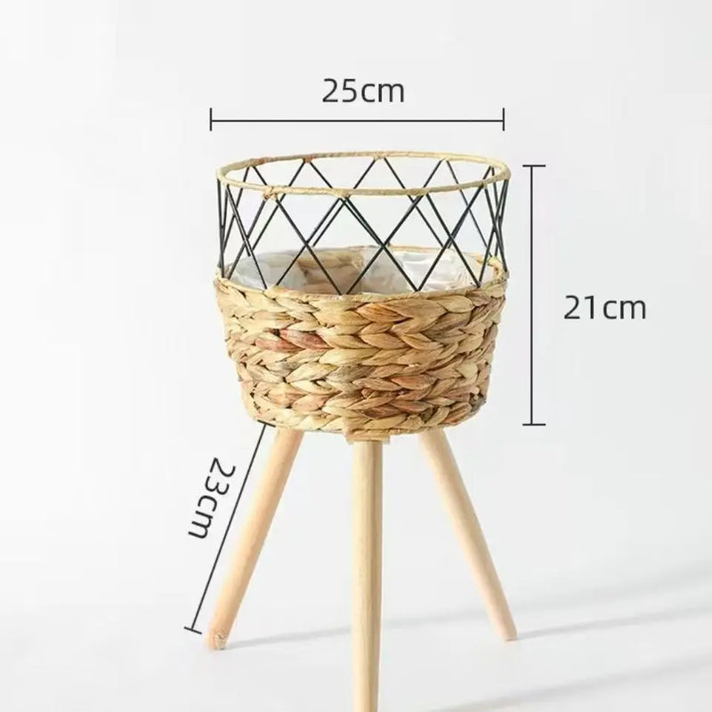 pot en bois tressé pour fleurs et rangement décoratif intérieur