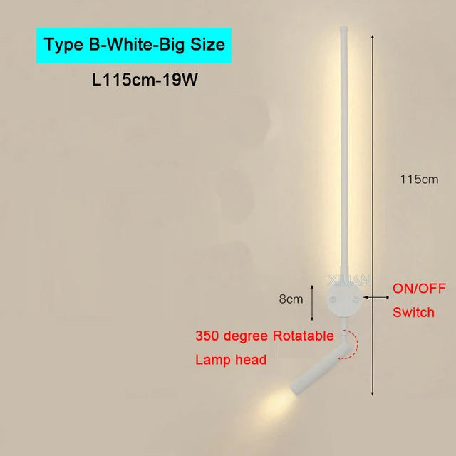 Modern Bedroom Living Room Wall Light ON/OFF Switch AC220V Black White Long Wall Lamps with LED Spotlights - vue 18 sur 18