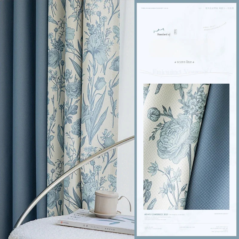 Rideau floral style retro chic pour salon chambre - vue 7 sur 10