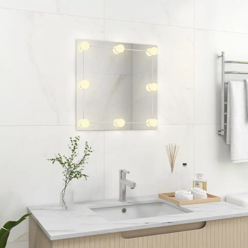 miroir mural avec éclairage led décoratif carré en verre