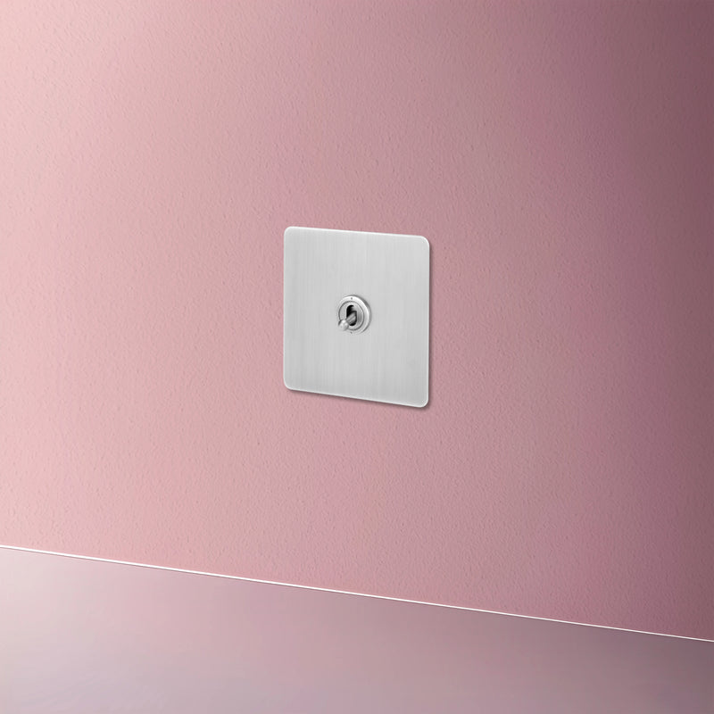 Interrupteur triple 3 voies en acier gris clair brossé bords arrondis