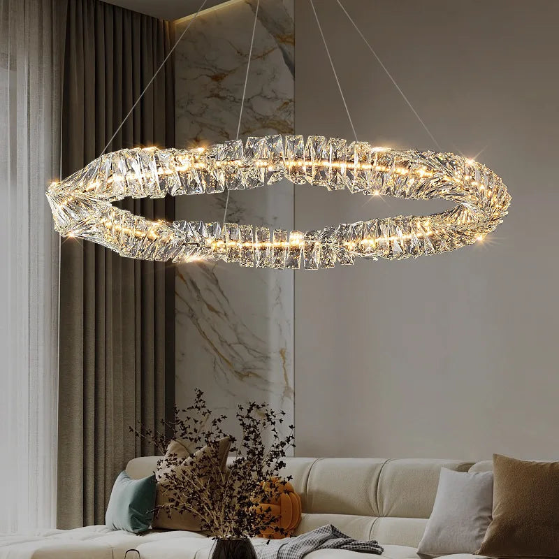 lustre moderne à suspension en cristal k9 avec télécommande dimmable