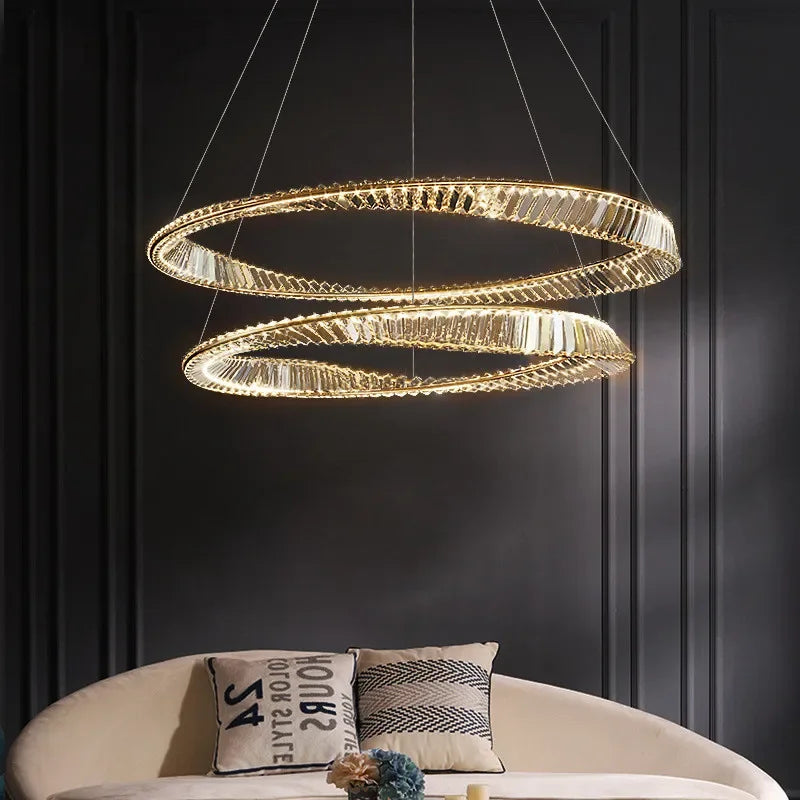 LustreSalon moderne Led K9 Dimmable de luxe or anneau irrégulier cristal