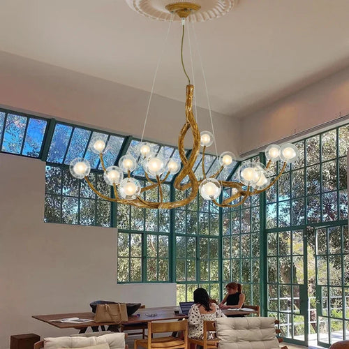 Nordique rétro branche d'arbre boule de verre LED lustre pour salon salle à manger cuisine tables alimentaires décor à la maison luminaire suspendu - vue 5 sur 9