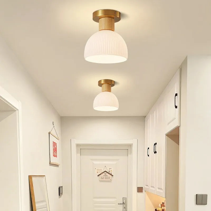 Nordique LED plafonnier en bois noyer luminaire salon allée couloir étude chambre lampes intérieur décor éclairage lampes Lustre - vue 6 sur 16