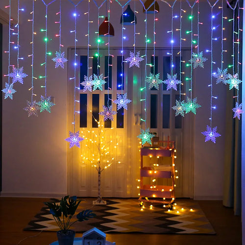 guirlande lumineuse led flocons de neige pour décorations de fête et Noël - vue 4 sur 12