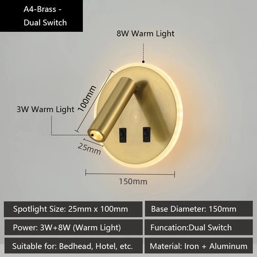 applique murale moderne avec ports usb et lampes de lecture réglables - vue 15 sur 16