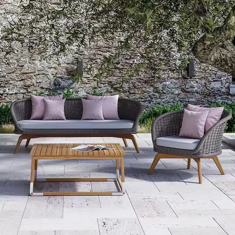 canapés en osier pour patio extérieur en ensemble