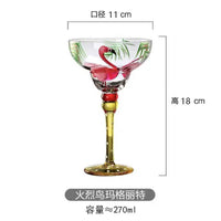 Verre cocktail margarita peint main motif flamant rayures