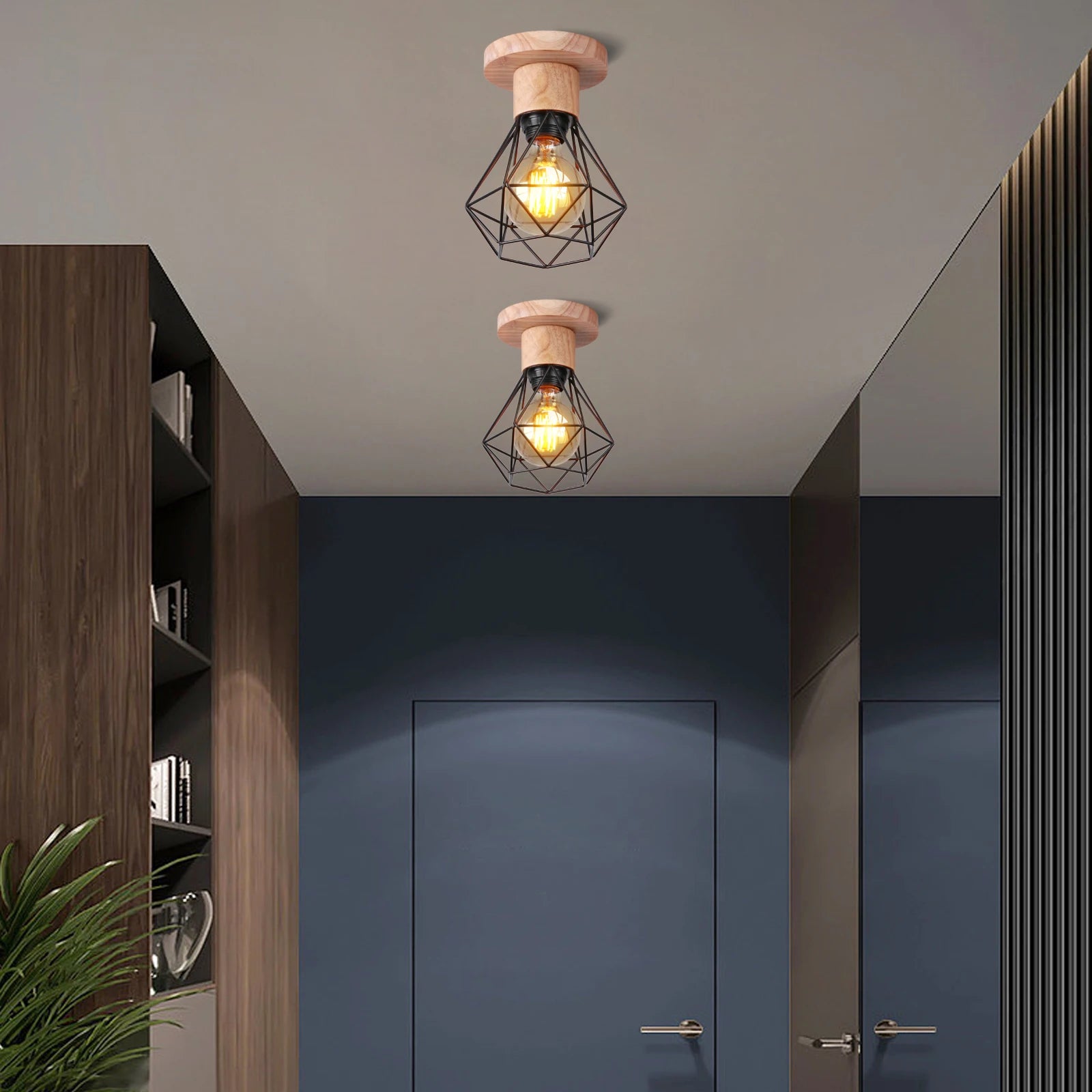 suspension vintage en bois luminaire led suspendu - vue 10 sur 14