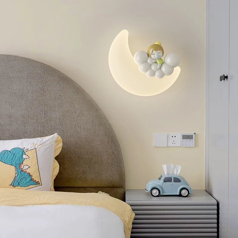applique murale romantique lune ange ours fille enfant - vue 3 sur 11