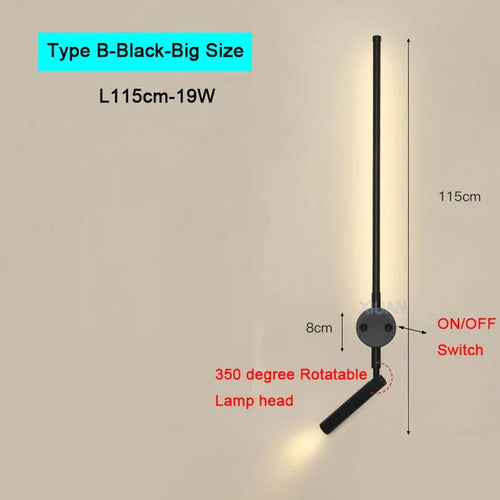 Modern Bedroom Living Room Wall Light ON/OFF Switch AC220V Black White Long Wall Lamps with LED Spotlights - vue 16 sur 18