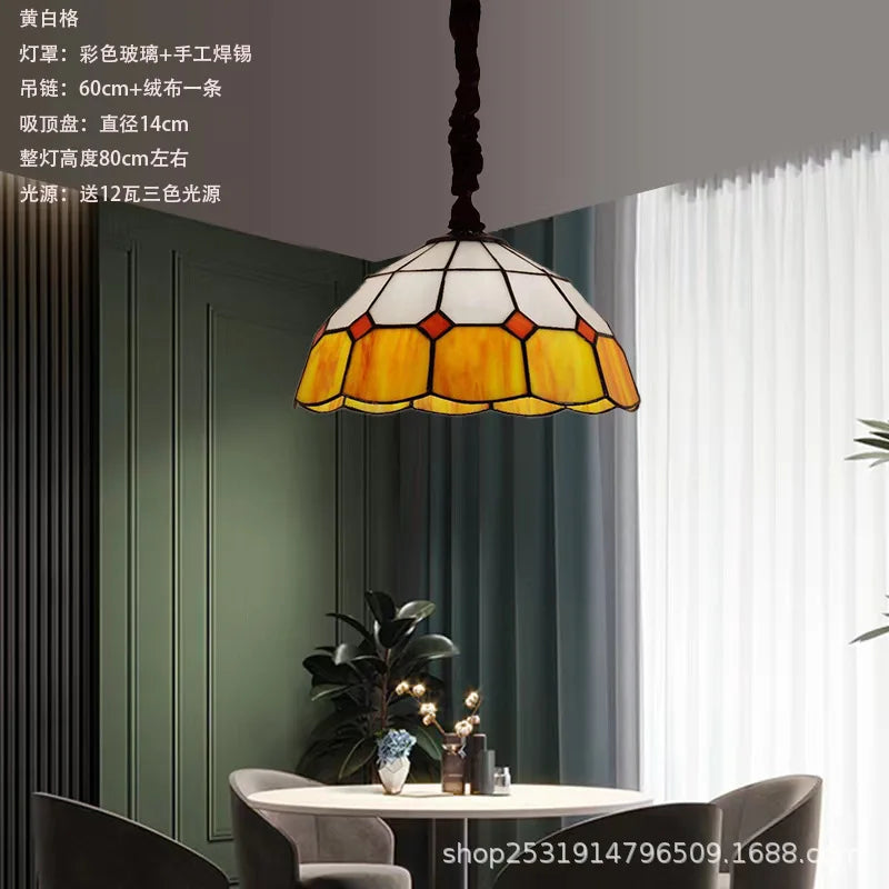 lustre rétro en verre teinté style méditerranéen pour restaurant et hall - vue 14 sur 18
