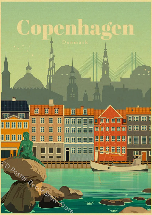 affiche rétro des villes du monde art mural décoratif