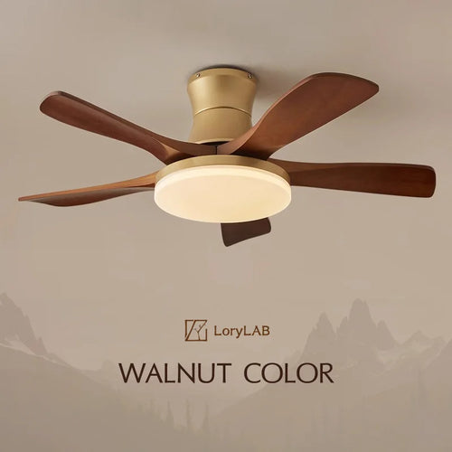 Walnut Color Wooden, Simple Vintage Modern Wabi-sabi style, Ceiling Fan light for Bedroom, Living, Dining Room, Study, Kitchen