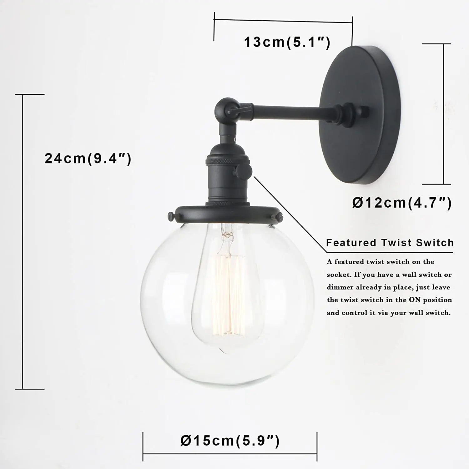 Permo 5.9 ''Vintage applique moderne en verre applique murale luminaires luminaire Loft chevet miroir lampe escalier lumières