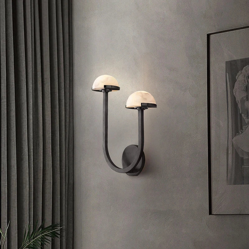 applique murale vintage double demi boule led marbre