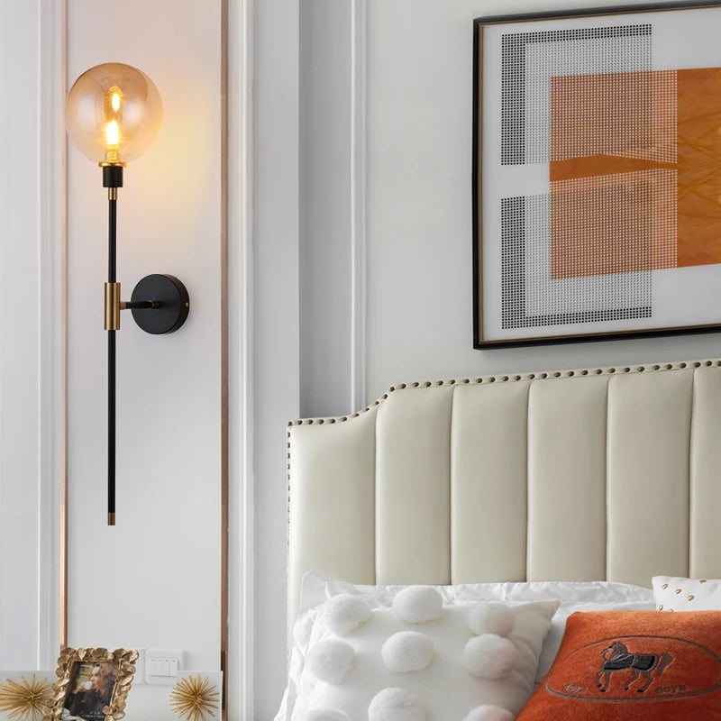 applique murale led moderne en fer avec boule de verre décorative