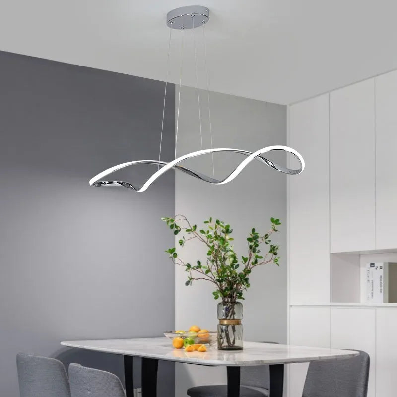 Lustre LED modernes pour salle à manger salon chambre L92cm Or / Chrome / Noir Télécommande - vue 4 sur 9