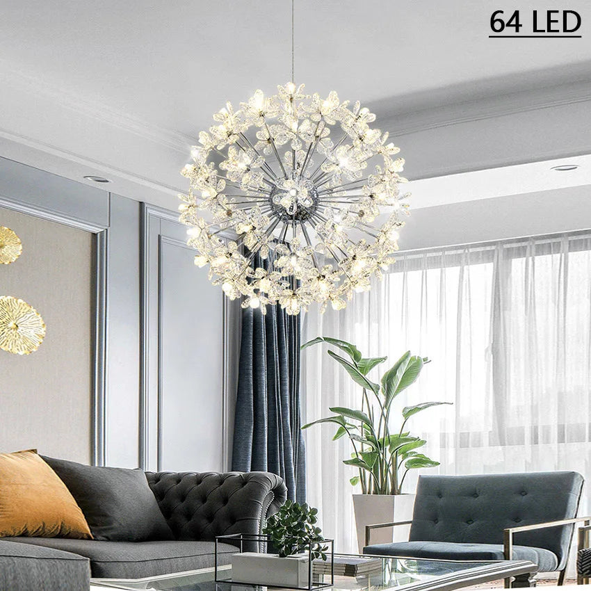 lustre moderne led en cristal pissenlit boule ronde sandyha - vue 3 sur 9