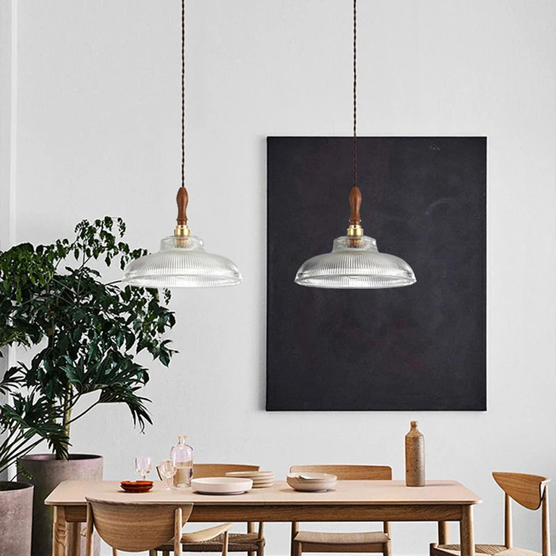 Suspension en verre pour salle à manger lustre d'îlot de cuisine moderne cuivre/bois Art Suspension lampe suspendue E27 Luminaire - vue 4 sur 10