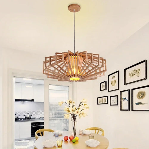 Simple Nordic solid wood chandelier warm bedroom lamp restaurant creative personalized wooden Chandelier - vue 2 sur 7
