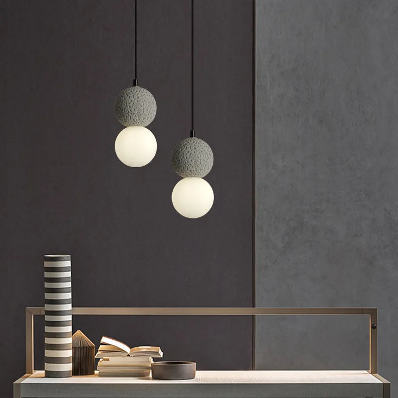 suspension LED boule ciment intérieur moderne nordique - vue 6 sur 12