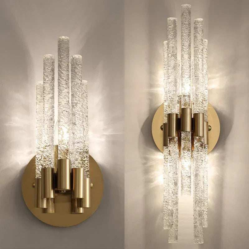 applique murale led moderne en cuivre et cristal ondulé pour décoration