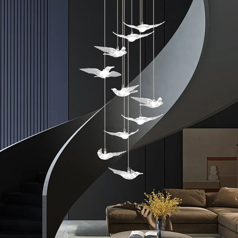 suspension LED décorative en forme d'oiseau pour loft et villa - vue 7 sur 18