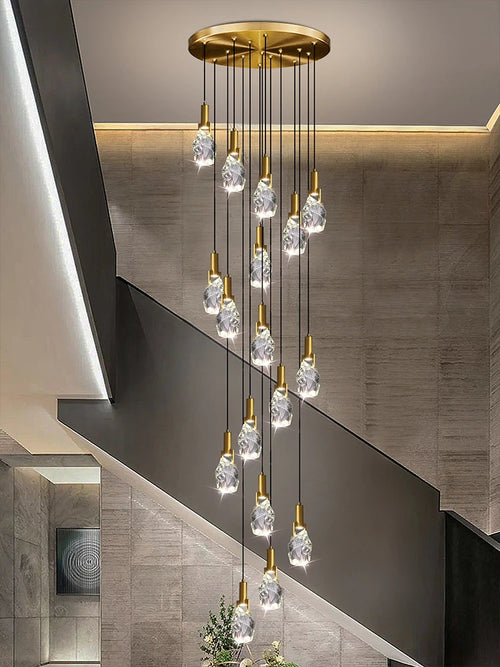 lustre duplex loft escalier en colimaçon moderne créatif villa salon cristal - vue 7 sur 14