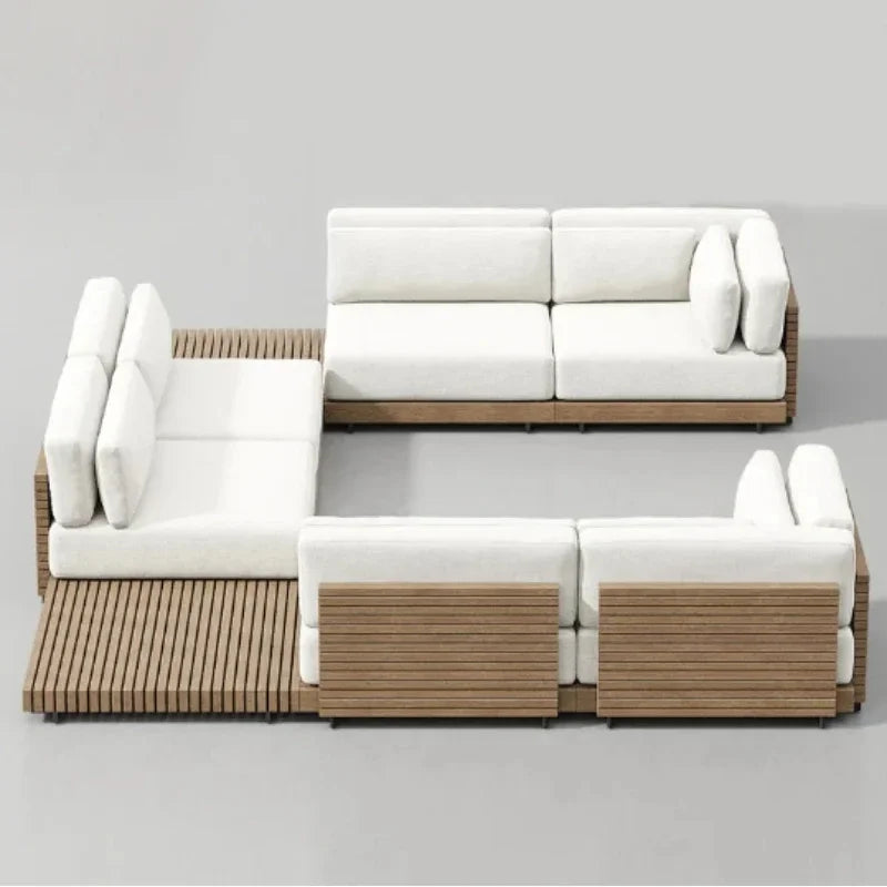 canapé extérieur en bois massif luxe pour patio et loisirs - vue 9 sur 8