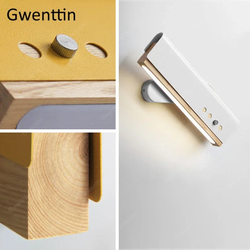applique murale en bois avec bandes décoratives et led - vue 5 sur 9