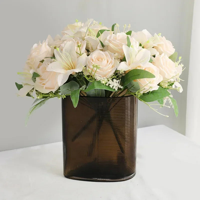 décoration mariage bouquet lys et roses artificiels parfumé fleurs de jardin - vue 10 sur 11
