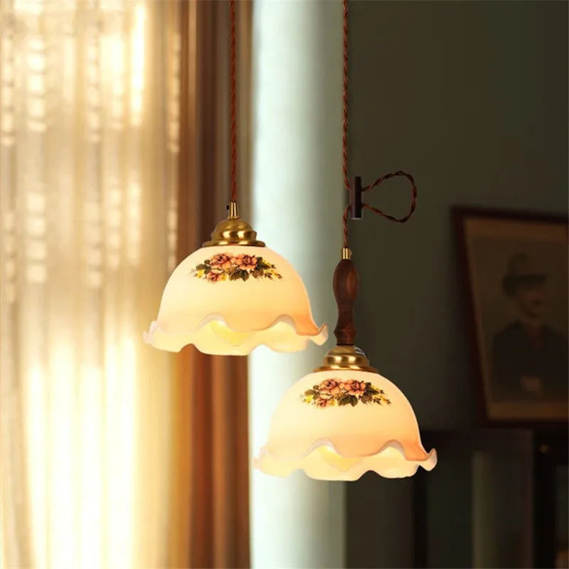 suspension Vintage verre craquelé en cuivre en bois maison éclairage intérieur chambre salon moderne LED