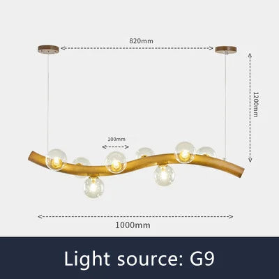 suspension luminaire en bois massif et verre simple - vue 12 sur 11