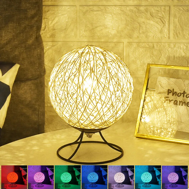lampe led lune bois rotin lin usb veilleuse chambre - vue 6 sur 8