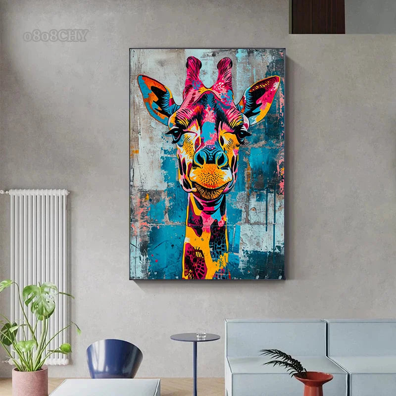 peinture abstraite animaux chat lion graffiti art mural coloré