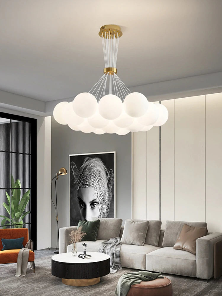 lustre sphérique moderne réglable en hauteur led pour décoration maison - vue 4 sur 19