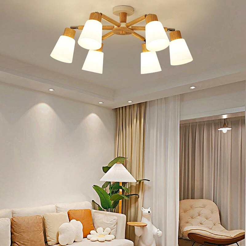 Lustre bois LED têtes salon maison intérieur moderne