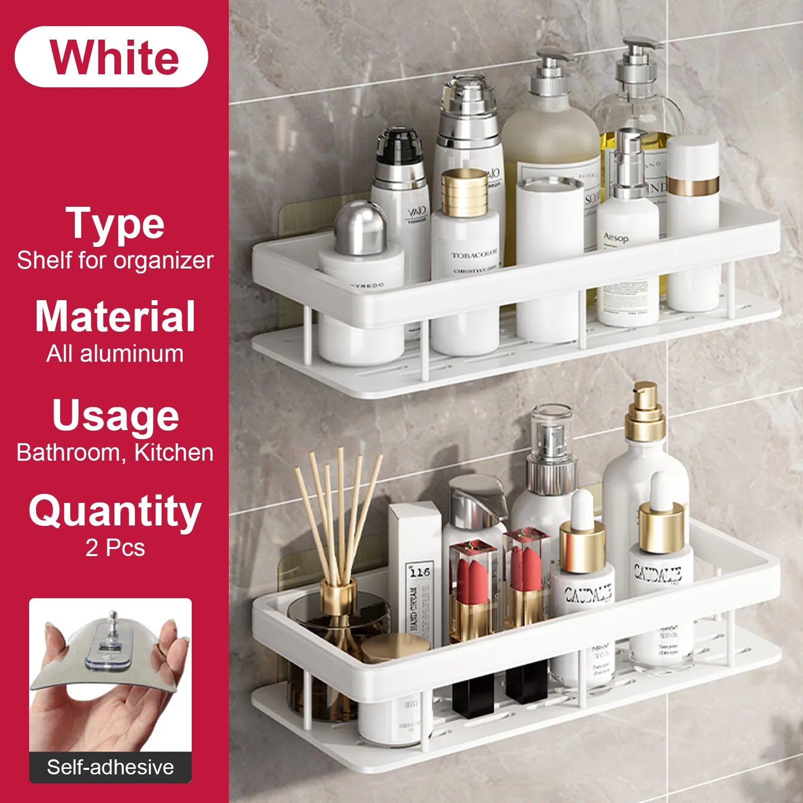 etagère murale sans perçage pour rangement de salle de bain et cuisine - vue 10 sur 30