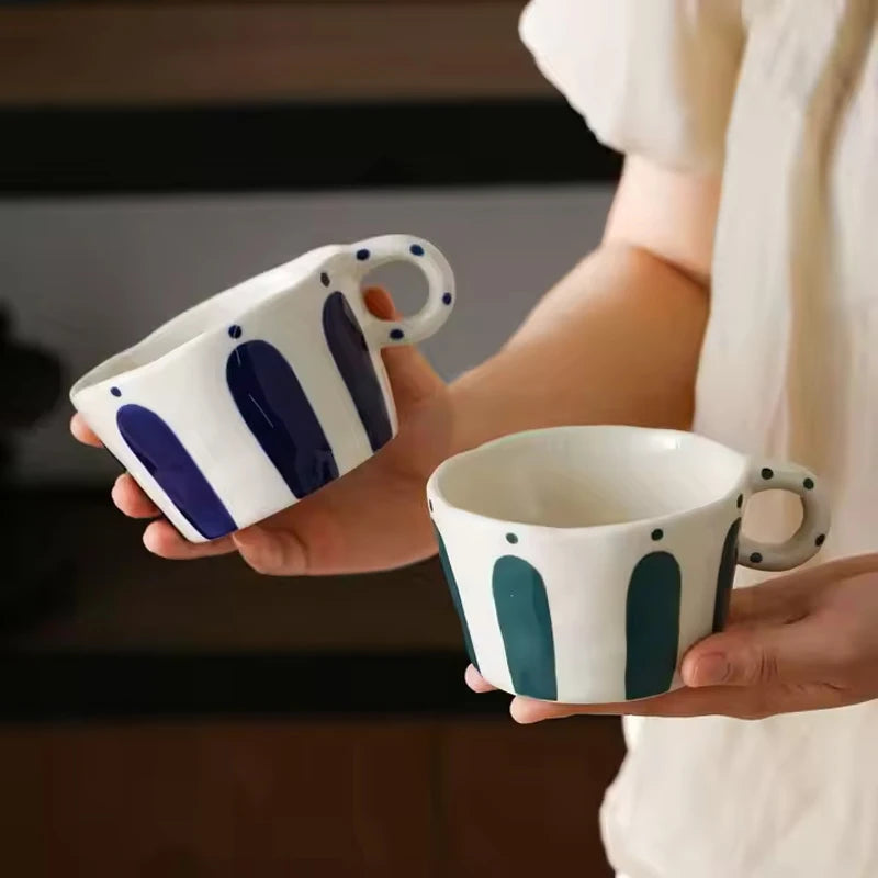 Mug ceramique motifs geometriques style nordique anse peinte - vue 3 sur 7