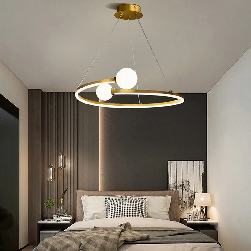 lustre nordique anneau led suspension éclairage luminaires - vue 3 sur 8