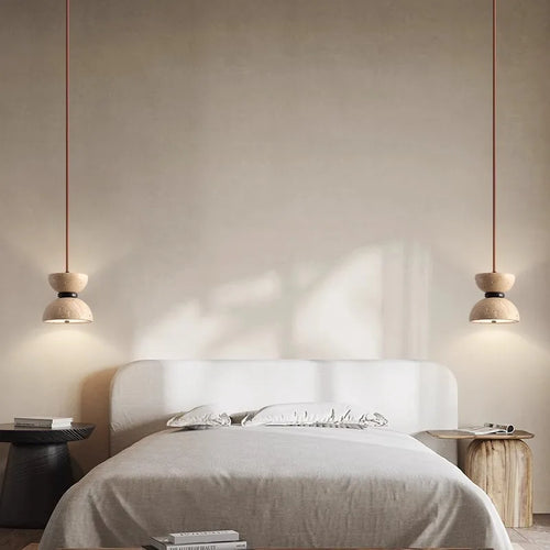lustre en travertin japonais style wabi-sabi design créatif ambiance chaleureuse - vue 6 sur 7