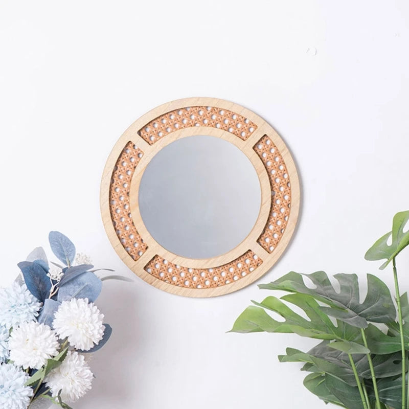 miroir rond en rotin bohème pour décoration intérieure - vue 3 sur 8