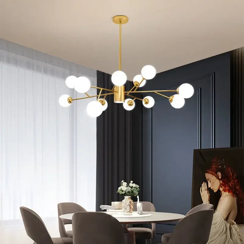 lustre nordique à led avec boule de verre pour luminaires suspendus - vue 3 sur 14
